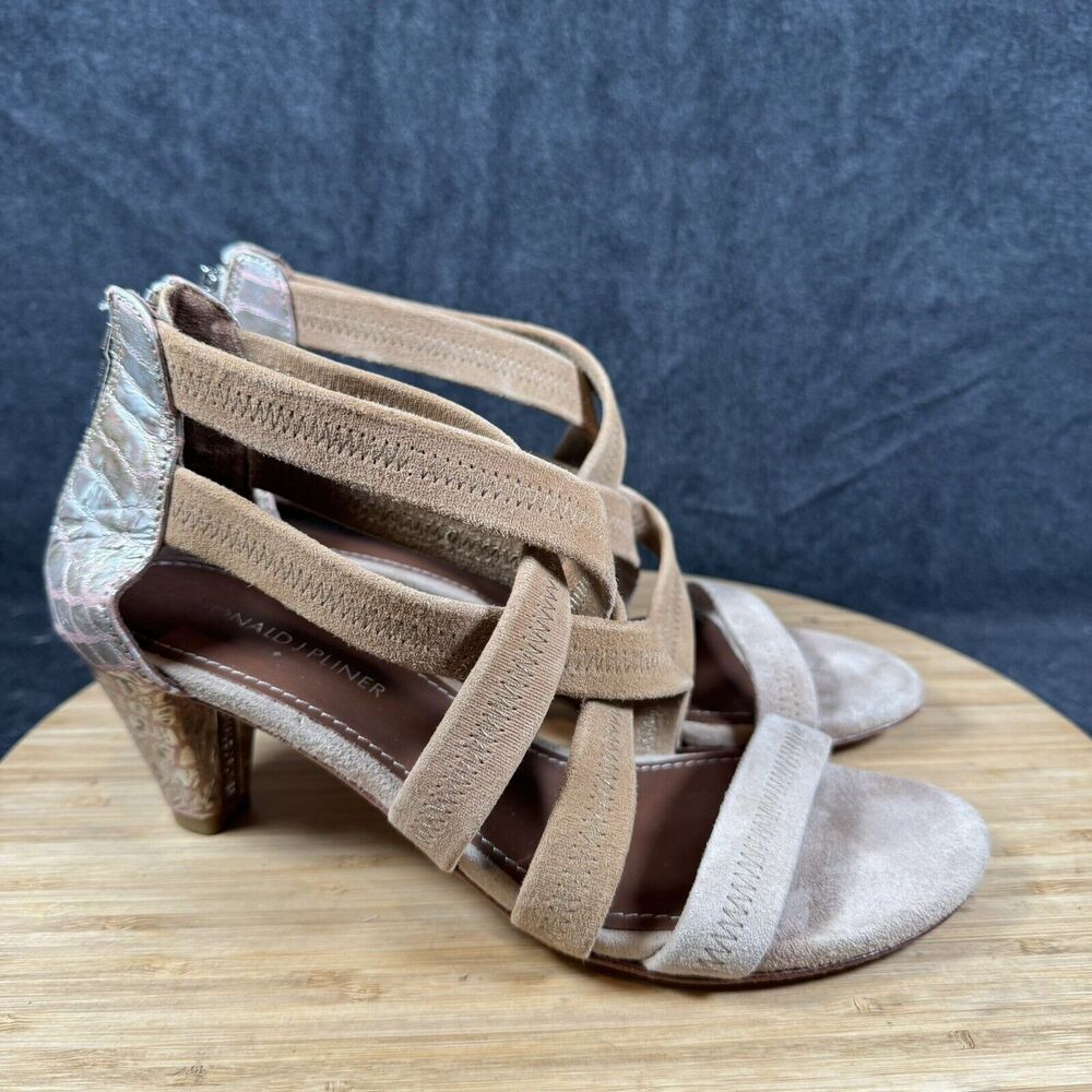 S Donald J Pliner Vida Cross Strap Suede Leather Tan Sandals‎ Heels Size 7.5